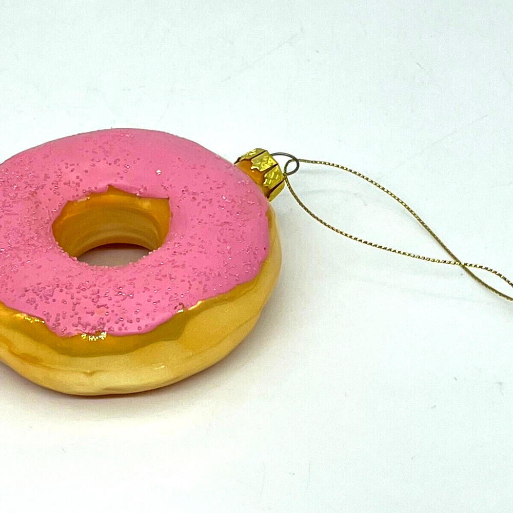 Pink Frosting Sugar Sprinkles Donut Hand Blown‎ Glass 4" Christmas Ornament - Picture 4 of 8